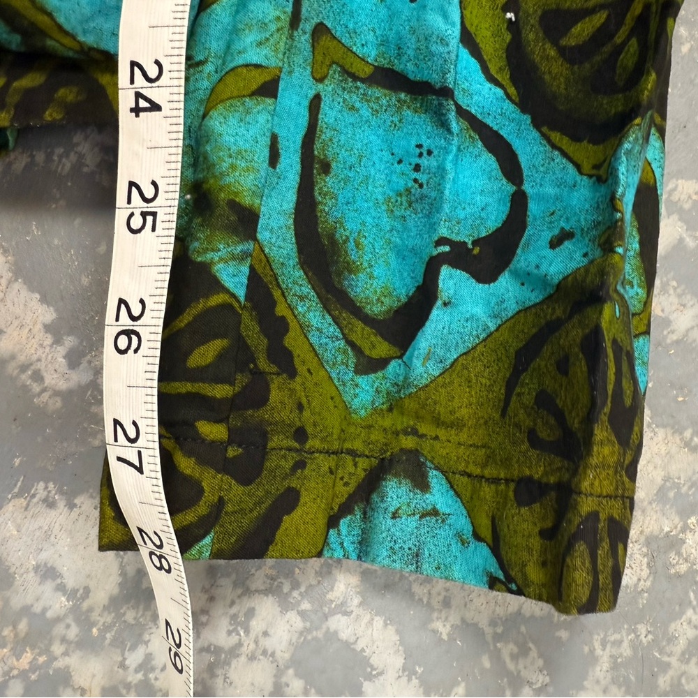 Handmade Casual Relaxed Teal and Black Abstract Print Drawstring Pants Boho - Picture 6 of 8